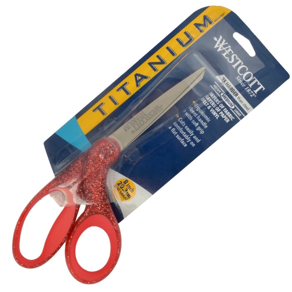 NEW Westcott Titanium Bonded 8 Inch Sewing Scissor Scrapbook Paper Red Glitter